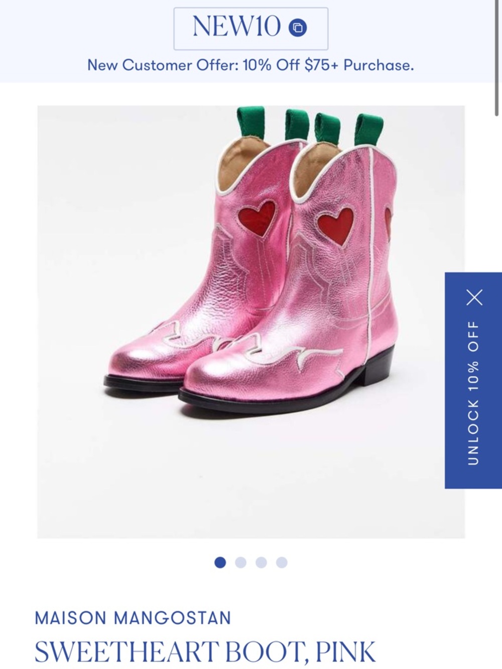 Pink Heart-Accented Kids Western Boots size 2 shiny - Picture 9 of 9